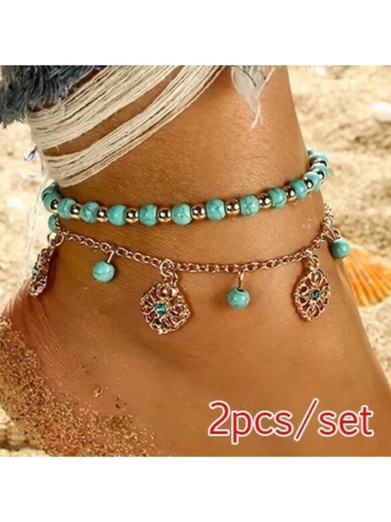 Jewelry - Boho Bohemian Gold Toned Turquoise Beaded Anklet